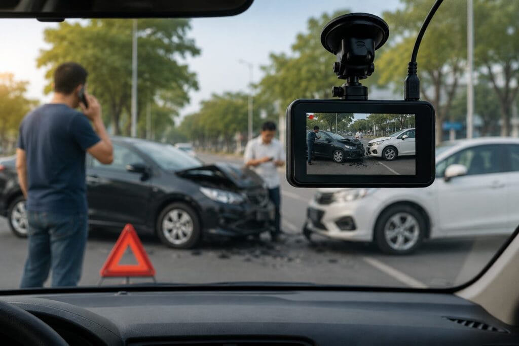 Ilustrasi dashcam di mobil.